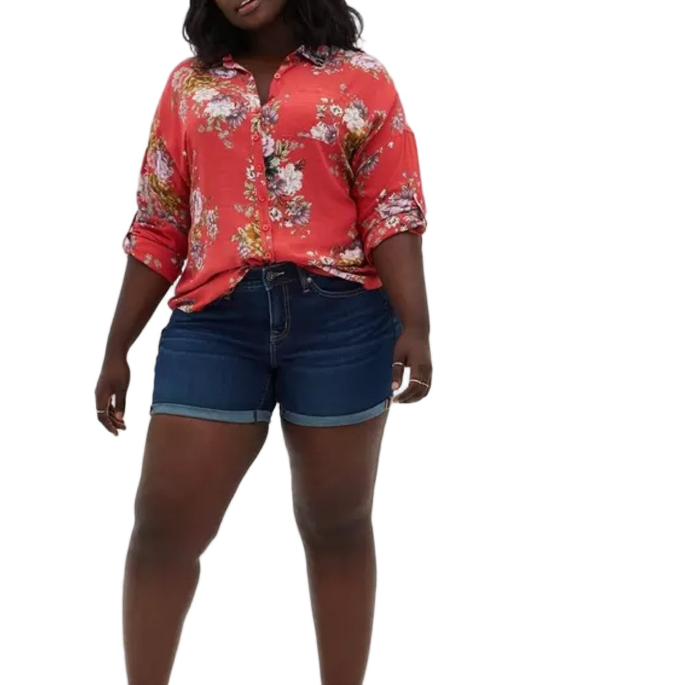 🪗Torrid Red Floral Shirt button down size 6 GUC..